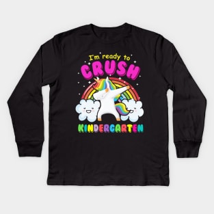 I'm ready to crush kindergarten dabbing Unicorn 2 Kids Long Sleeve T-Shirt